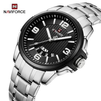 NAVIFORCE 9215 Men Wristwatch Top Brand Luxury Waterproof Watch Original Stainless Steel Sport Military Quartz Male Clock - Silver Black